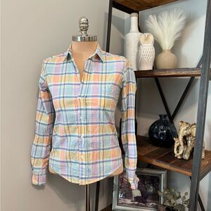 Frank & Eileen Barry Long Sleeve Button Front Crinkle Shirt Pink Plaid Womens XS